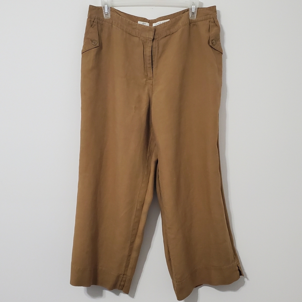 J. Jill Linen Brown Straight Leg Crop Pants Womens 14